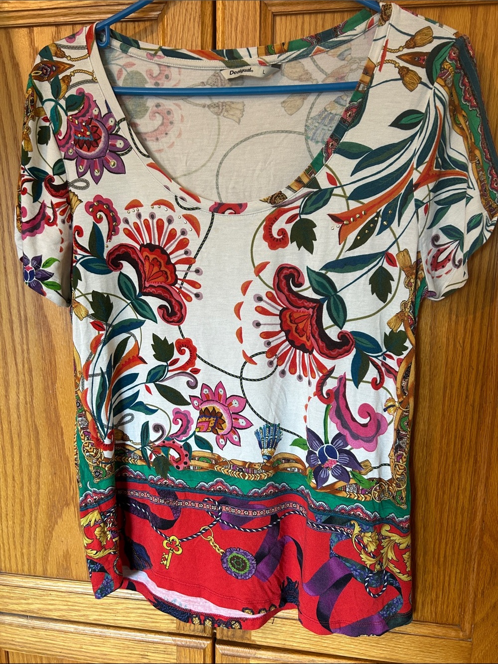 Desigual Multicolor Floral Scoop Neck Short Sleeve Top
